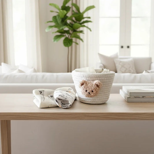 Canasto de algodón tejido Osito Canasto yute Frank Home Chile