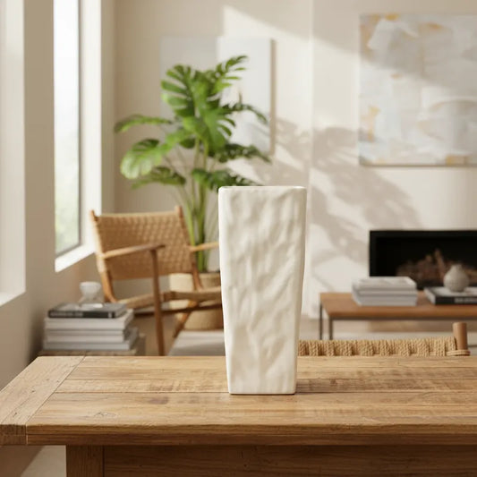 Florero Rectangular Cerámica Esmaltada 35x15 cm - Diseño Contemporáneo Florero Frank Home Chile