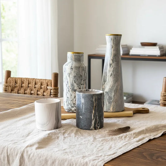 Florero botella mármol ribete dorado Florero Frank Home Chile