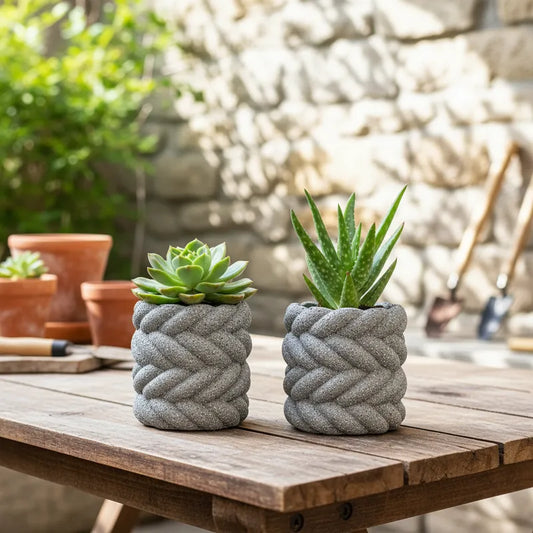 Porta Macetero Cerámica Textura Piedra Trenzado Porta Macetero Frank Home Chile