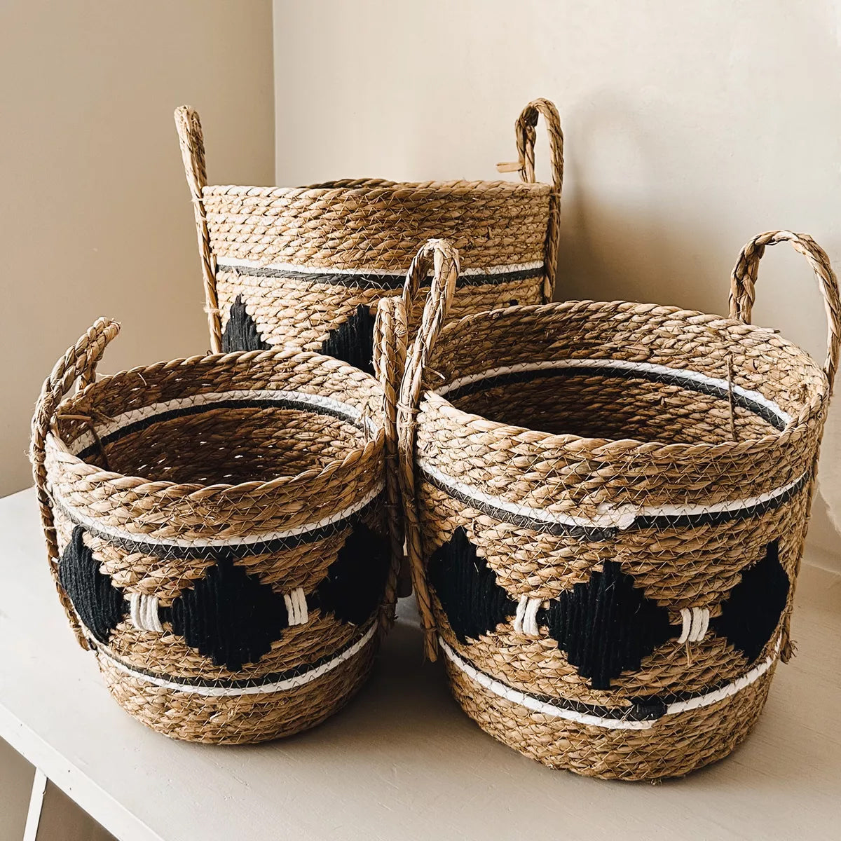 Set 3 canastos yute bordado Canasto yute Frank Home Chile