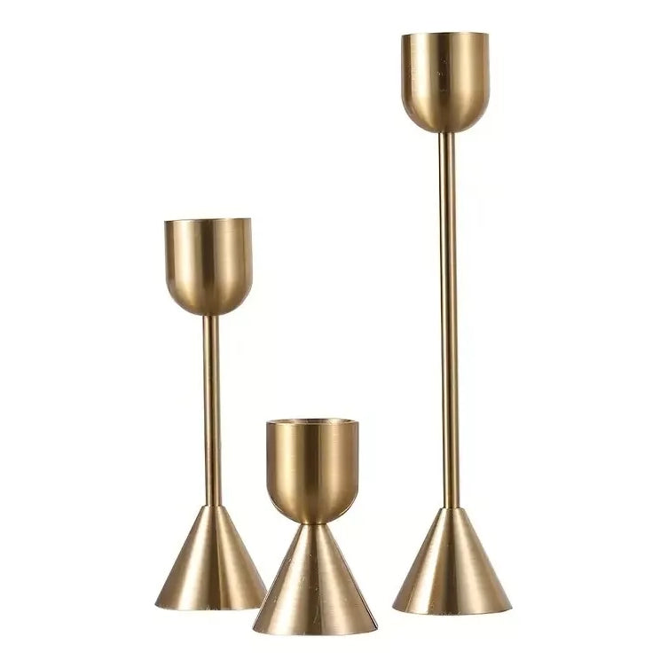 Set 3 Candelabros Dorado Envejecido 19cm, 13cm y 6.5cm - Vintage Candelabro Frank Home Chile