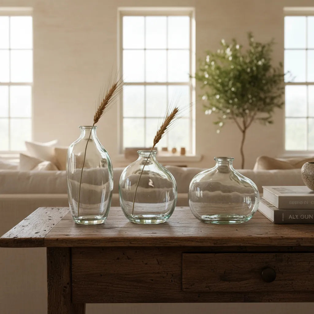 Set 3 Mini Floreros Vidrio Vintage 14.5cm - Formas Orgánicas Florero Frank Home Chile