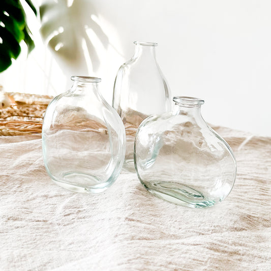 Set 3 Mini Floreros Vidrio Vintage 14.5cm - Formas Orgánicas Florero Frank Home Chile