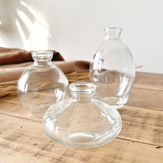 Trío 3 Mini Floreros Vidrio Vintage 12cm - Formas Orgánicas Florero Frank Home Chile