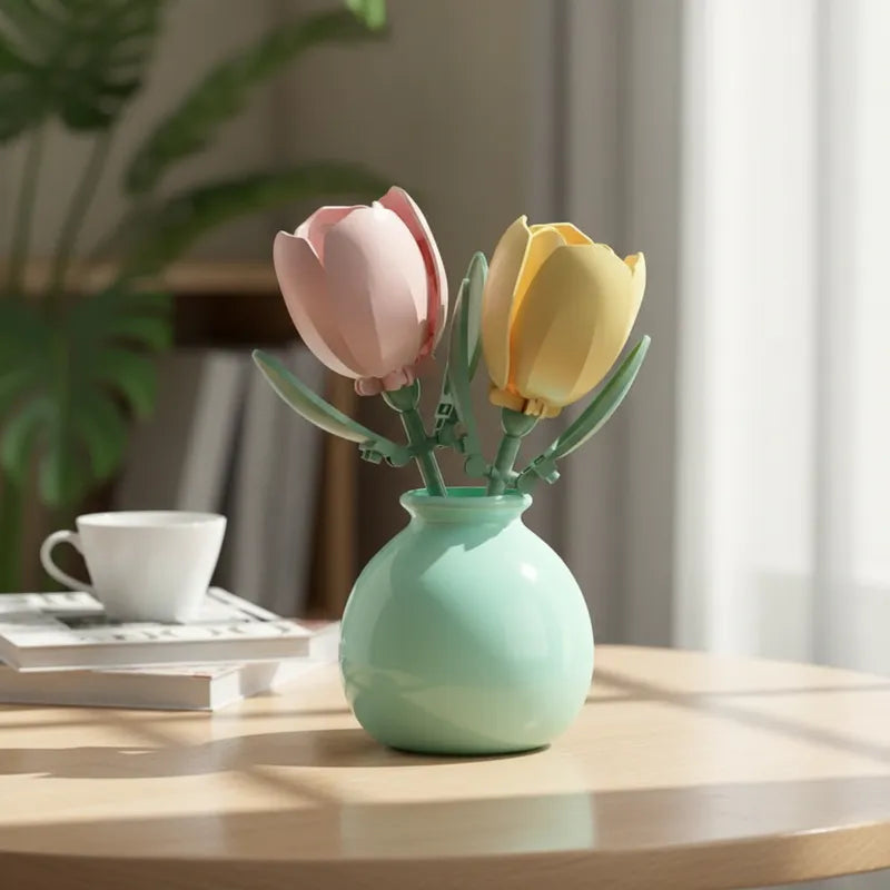 Bloques de Construcción Flores Tulipanes con Jarrón Florero Frank Home Chile