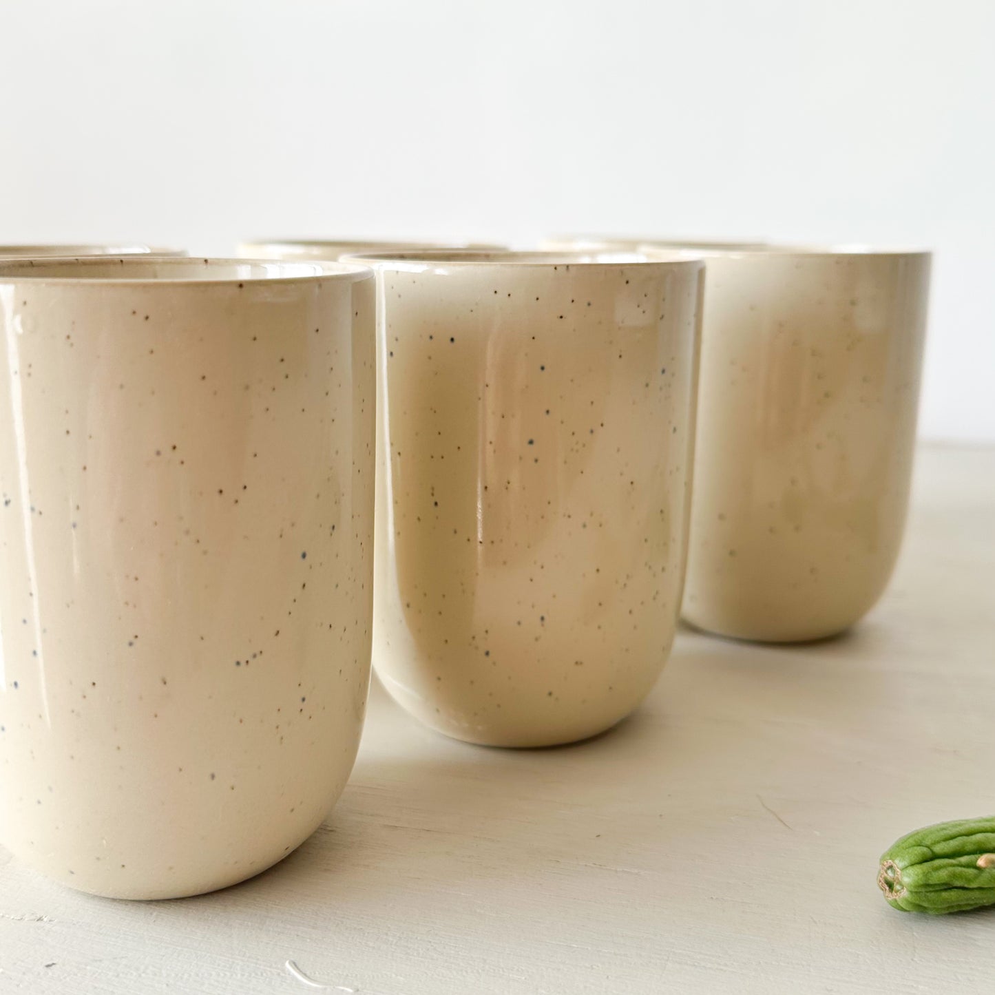 Set 6 Vasos Cerámica Beige Jaspeado 300ml - Elegante Rústico Vasos Frank Home Chile