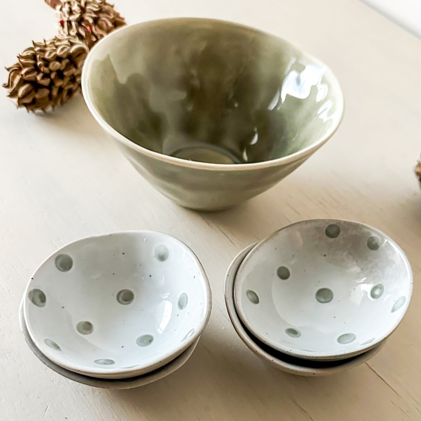 Pack bowl y pocillos cerámica destonalizada 5 unidades