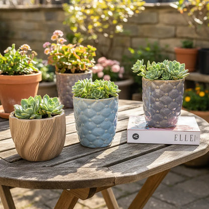 Porta Maceteros Cerámica Esmaltada Azul y Café - Set 2 Diseños Porta Macetero Frank Home Chile