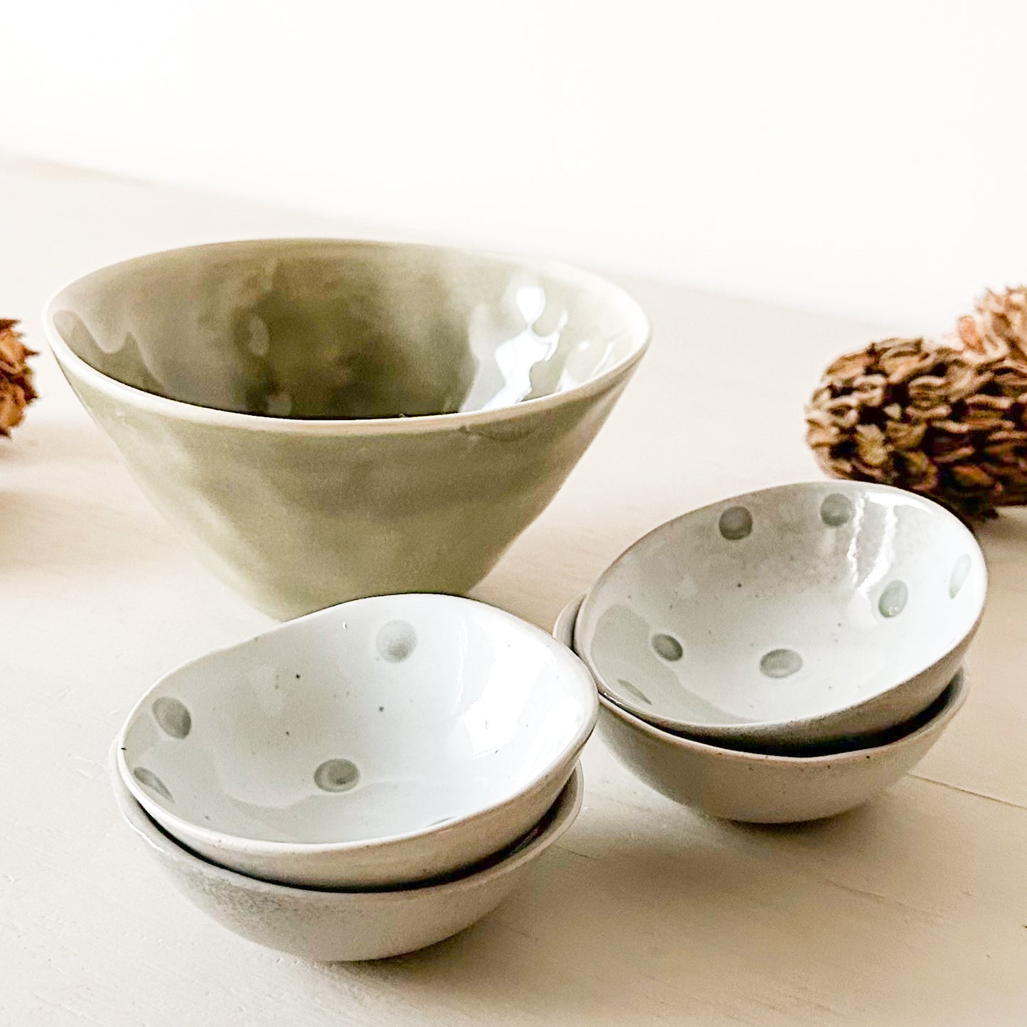 Pack bowl y pocillos cerámica destonalizada 5 unidades
