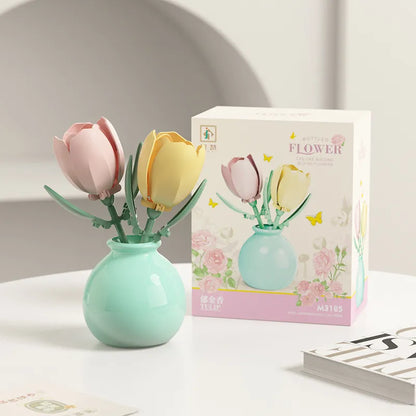 Bloques de Construcción Flores Tulipanes con Jarrón Florero Frank Home Chile