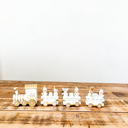 Tren Decorativo de Madera Navideño Blanco y Dorado Adorno Frank Home Chile