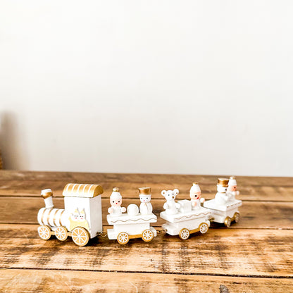 Tren Decorativo de Madera Navideño Blanco y Dorado Adorno Frank Home Chile