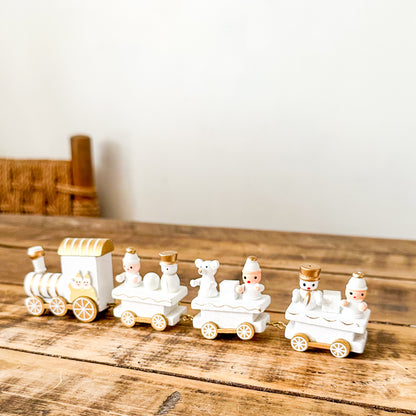 Tren Decorativo de Madera Navideño Blanco y Dorado Adorno Frank Home Chile
