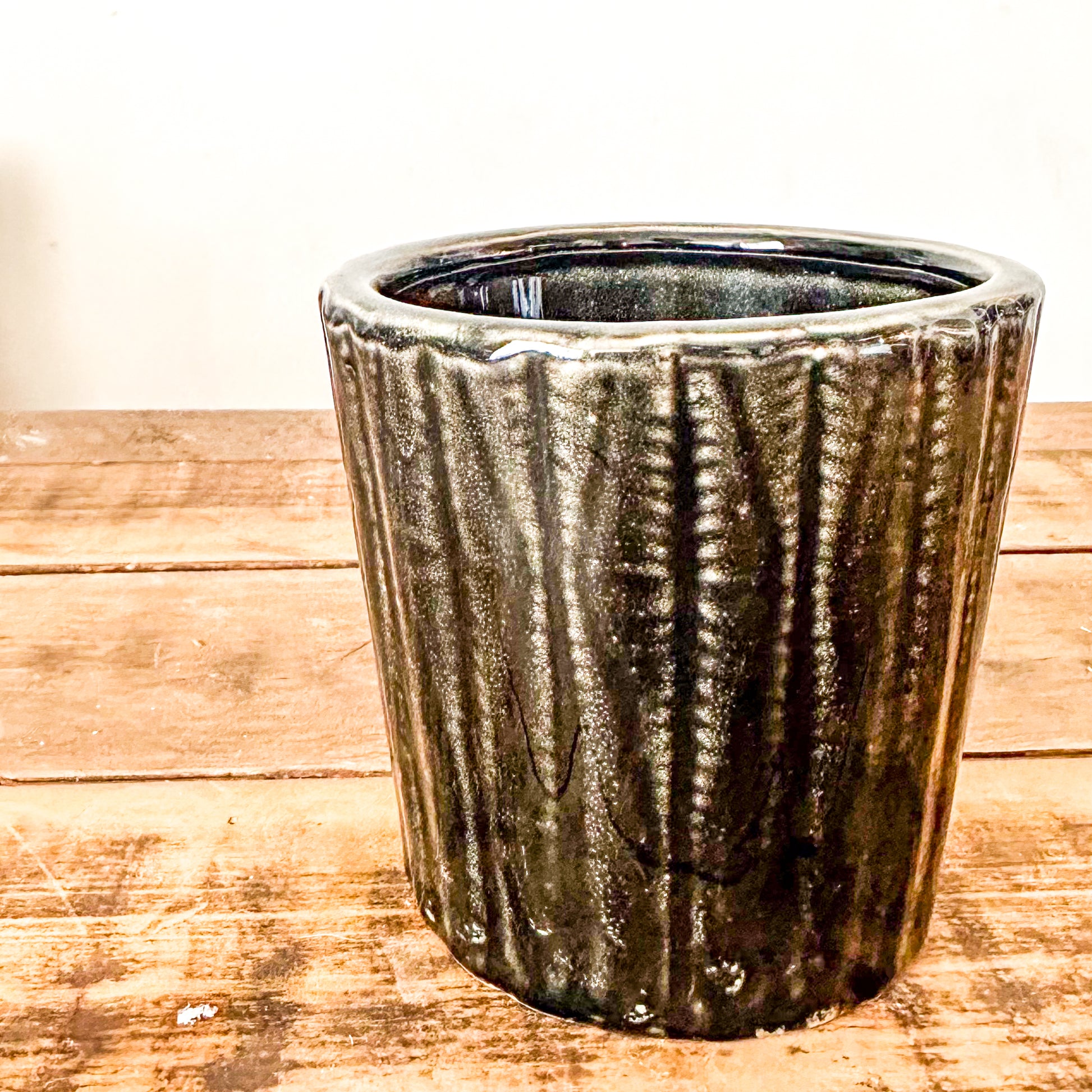 Porta Macetero Cerámica Esmaltada Negro 14cm | Frank Home Porta Macetero Frank Home Chile