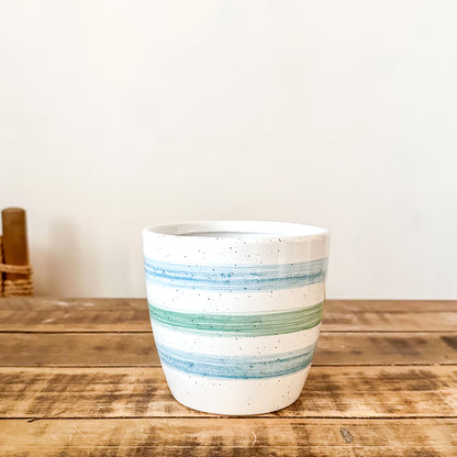 Porta Macetero Cerámica Blanca Listado 12cm Artesanal | Frank Home Porta Macetero Frank Home Chile