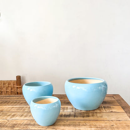 Set 3 Maceteros Cerámica Azul Degradado - Diseño Elegante Turquesa Macetero Frank Home Chile