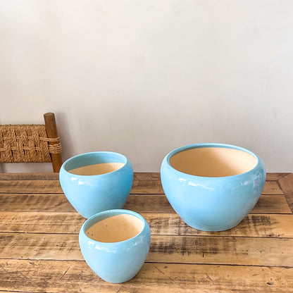 Set 3 Maceteros Cerámica Azul Degradado - Diseño Elegante Macetero Frank Home Chile