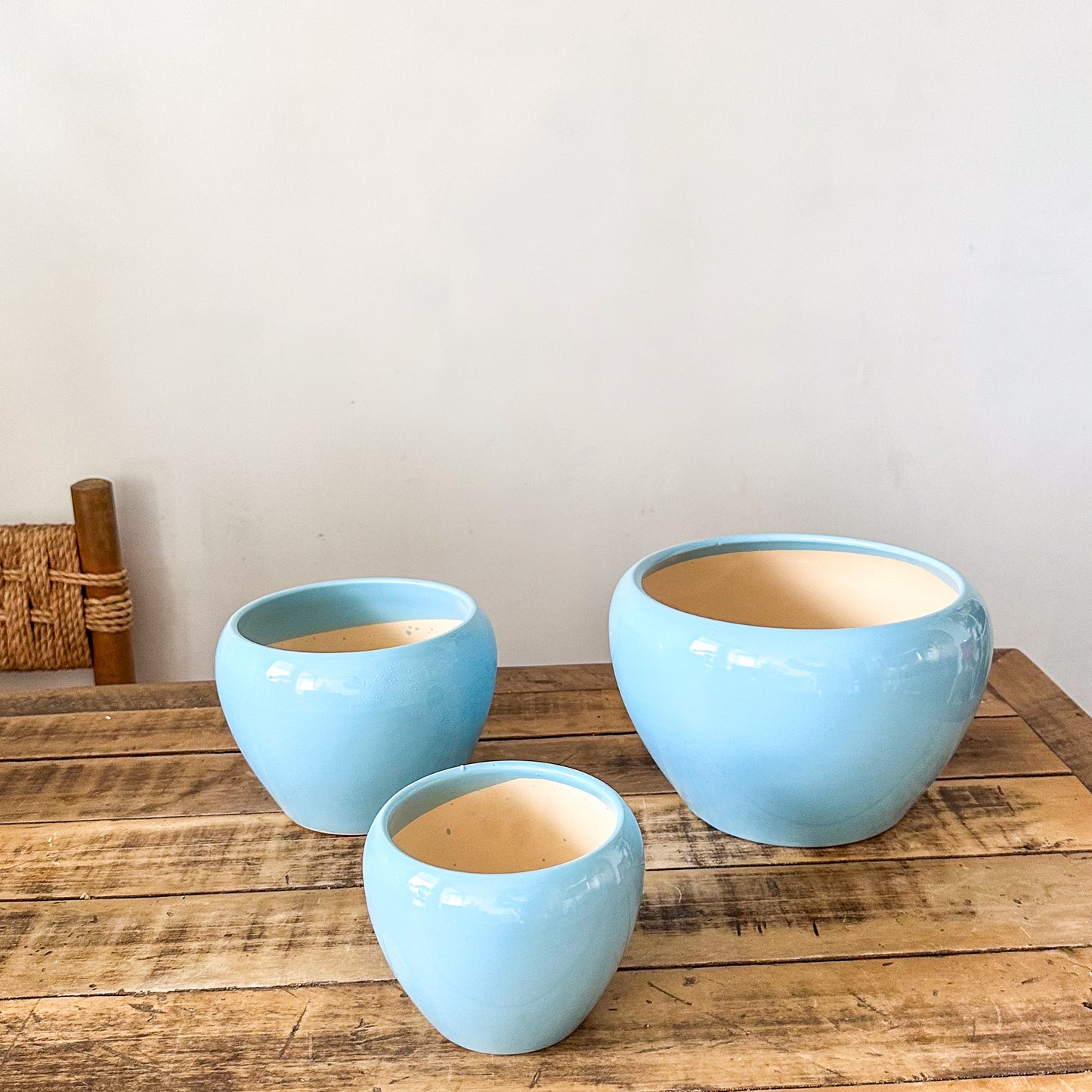 Set 3 Maceteros Cerámica Azul Degradado - Diseño Elegante Macetero Frank Home Chile