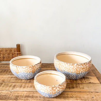 Set 3 Maceteros Cerámica Esmaltada Celeste - Textura Orgánica Macetero Frank Home Chile