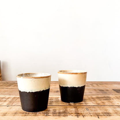 Set 6 Vasos Cerámica Bicolor Beige Negro Mate - Únicos Vasos Frank Home Chile