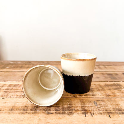 Set 6 Vasos Cerámica Bicolor Beige Negro Mate - Únicos Vasos Frank Home Chile