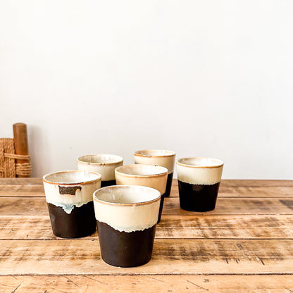 Set 6 Vasos Cerámica Bicolor Beige Negro Mate - Únicos Vasos Frank Home Chile