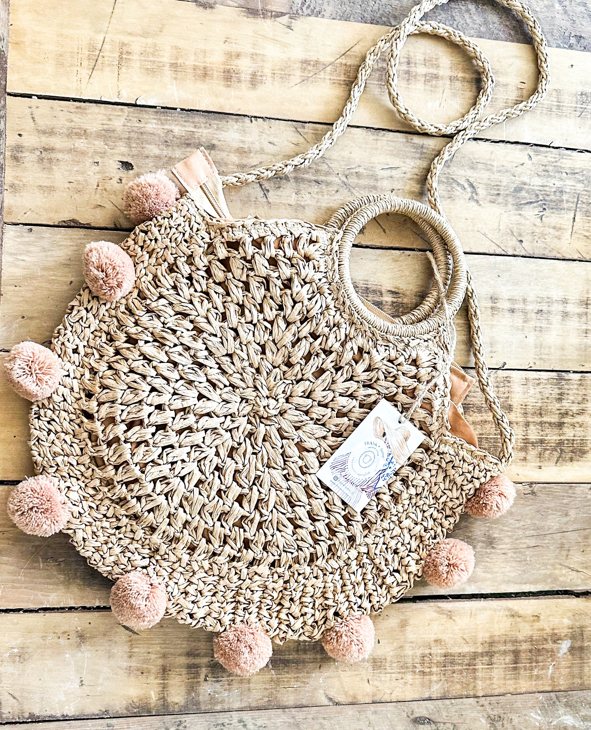 Bolso Playa Tejido Rafia Pompones Bolso Frank Home Chile