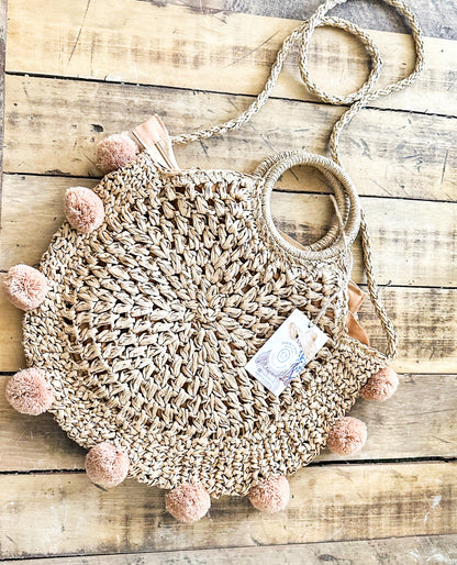 Bolso Playa Tejido Rafia Pompones Bolso Frank Home Chile