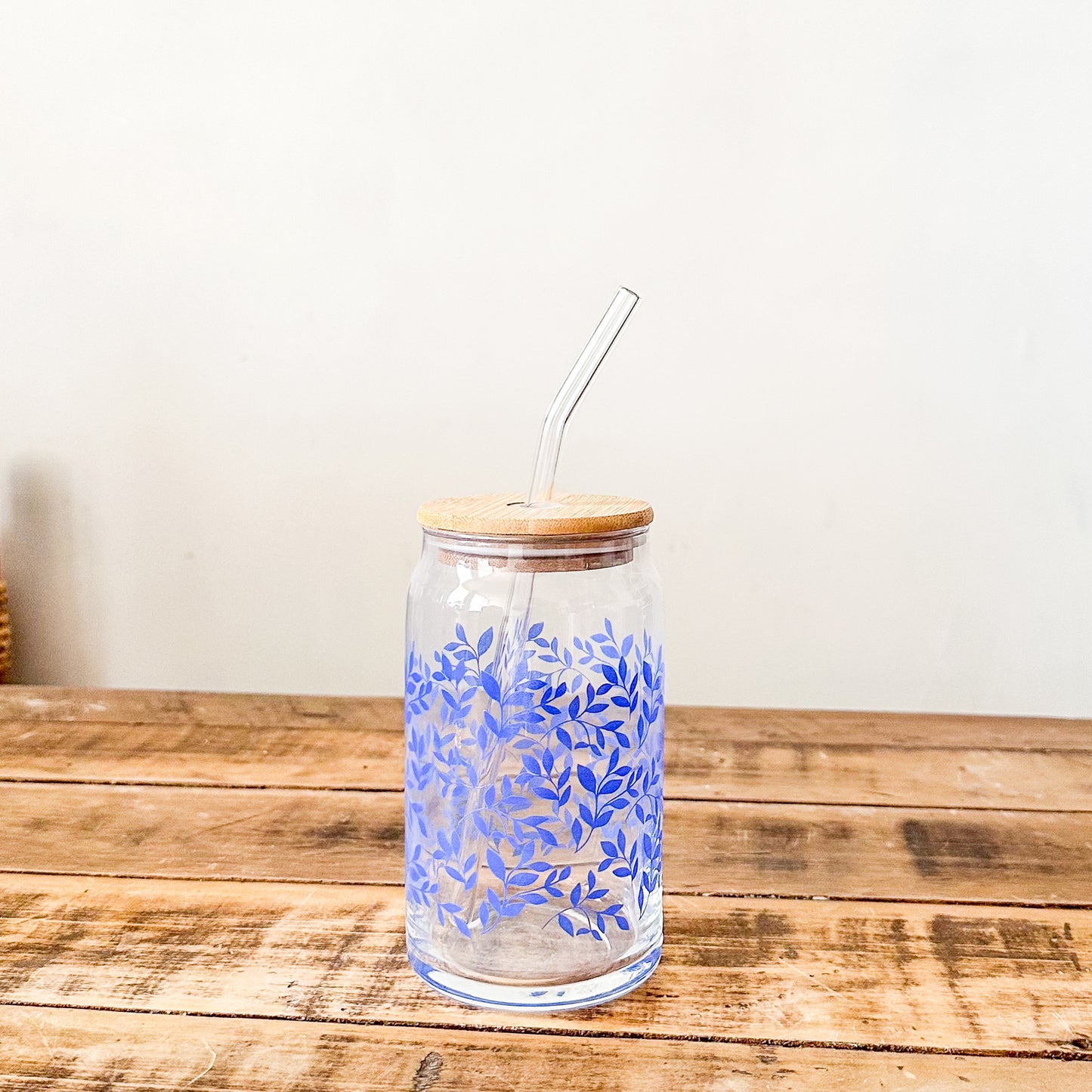 Vaso Vidrio con Bombilla y Tapa Bambú 480ml - Diseño Limón Vasos Frank Home Chile