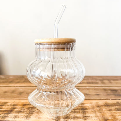 Vaso Vidrio Acanalado con Bombilla - Diseño Orgánico Moderno Vasos Frank Home Chile