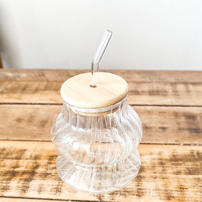 Vaso Vidrio Acanalado con Bombilla - Diseño Orgánico Moderno Vasos Frank Home Chile