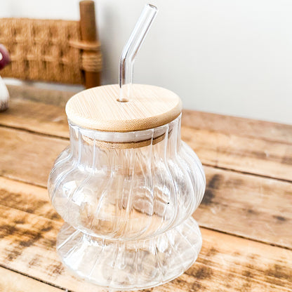 Vaso Vidrio Acanalado con Bombilla - Diseño Orgánico Moderno Vasos Frank Home Chile