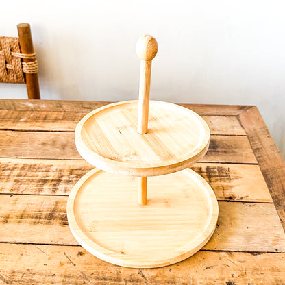 Bandeja Dos Niveles Bambú 30cm - Diseño Natural Elegante bandeja Frank Home Chile