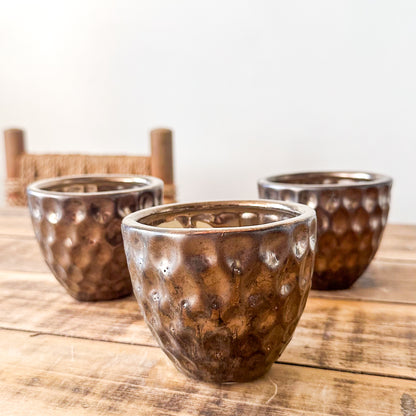 Set 2 Mini Porta Maceteros Cerámica Bronce 8cm Porta Macetero Frank Home Chile