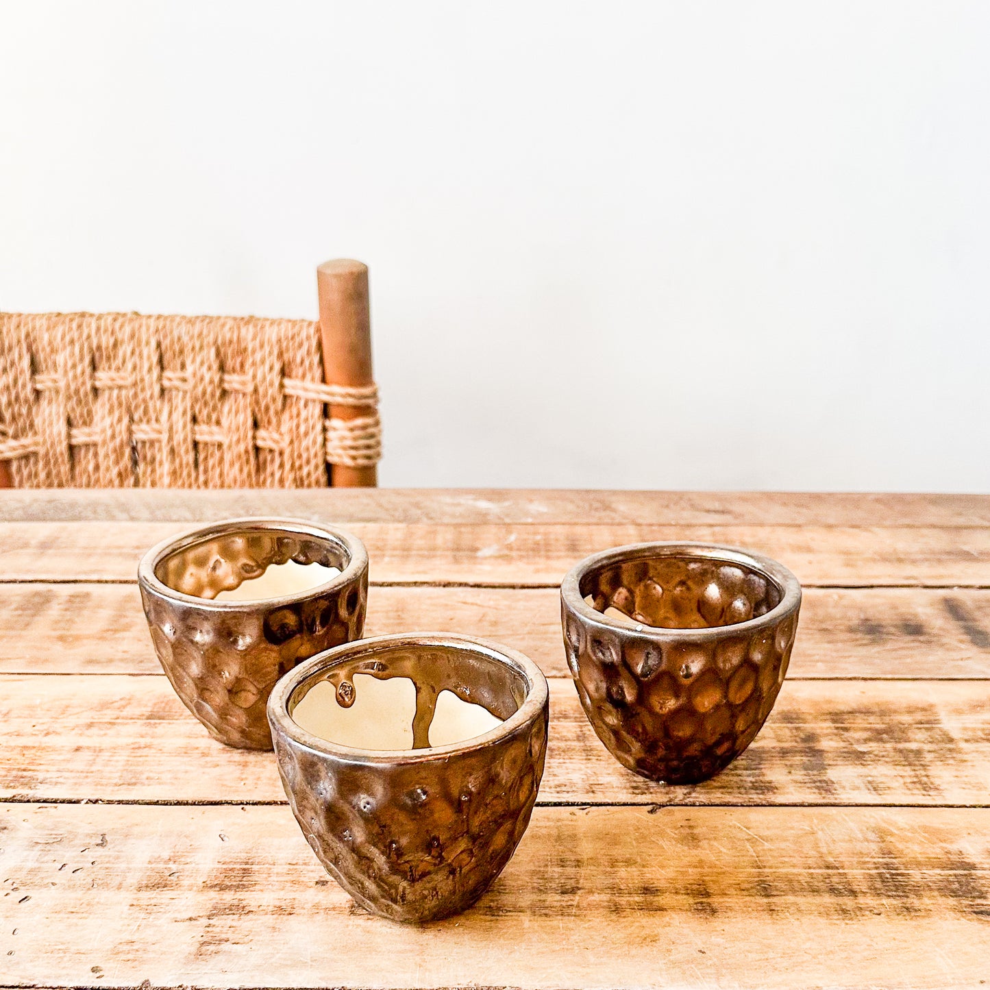 Set 2 Mini Porta Maceteros Cerámica Bronce 8cm Porta Macetero Frank Home Chile