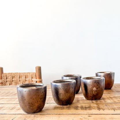 Set 5 Porta Maceteros Cerámica Bronce Envejecido 8cm Porta Macetero Frank Home Chile
