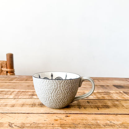 Taza Cerámica Texturada Mandala Gris 11.5cm Taza Frank Home Chile