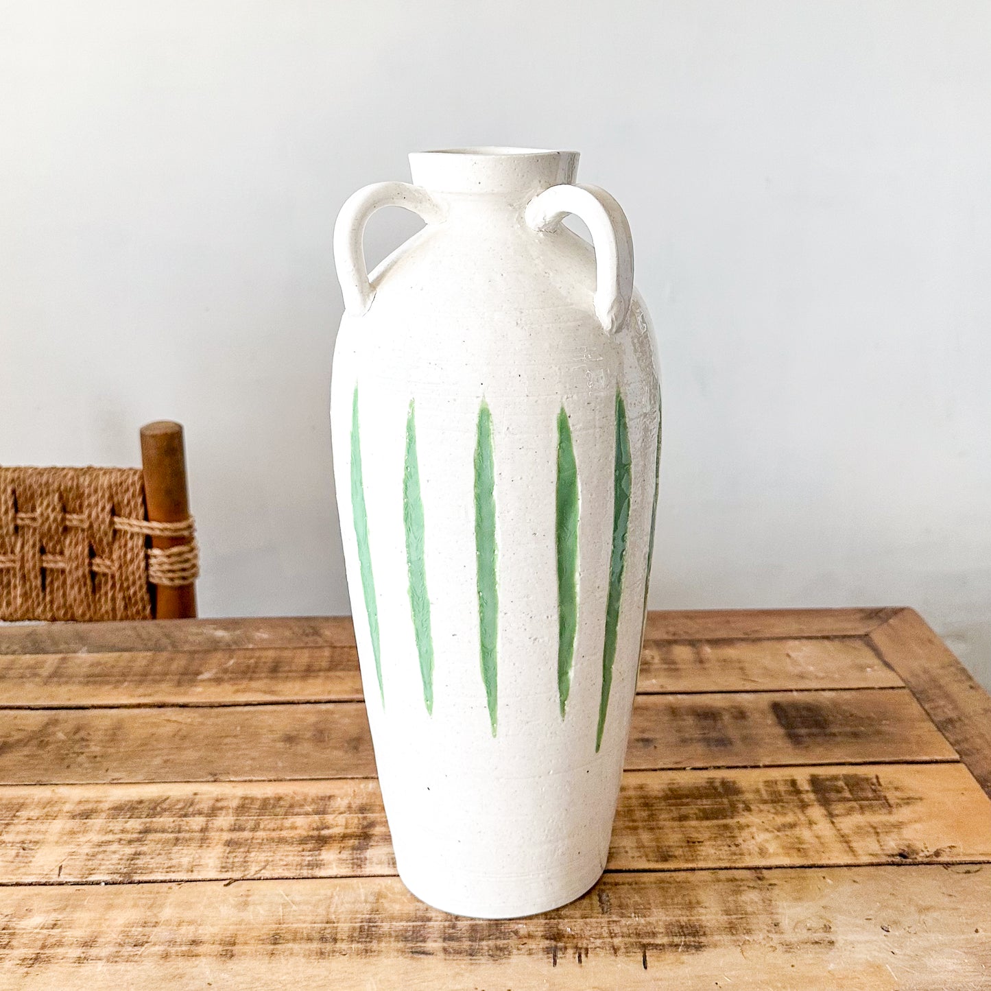 Jarrón Cerámica Blanca Rústica con 3 Asas Decorativas 40cm Jarrón Frank Home Chile