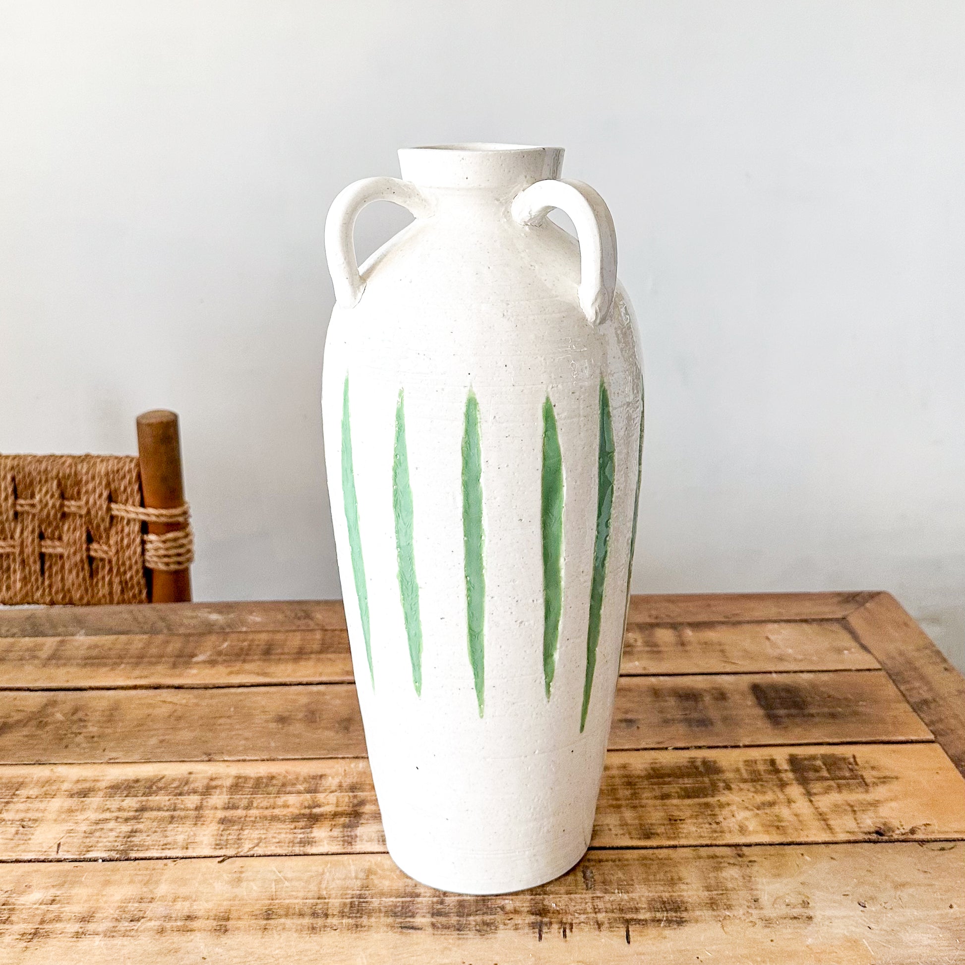 Jarrón Cerámica Blanca Rústica con 3 Asas Decorativas 40cm Jarrón Frank Home Chile