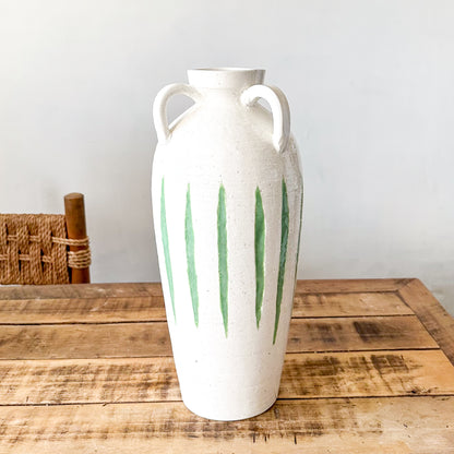 Jarrón Cerámica Blanca Rústica con 3 Asas Decorativas 40cm Jarrón Frank Home Chile