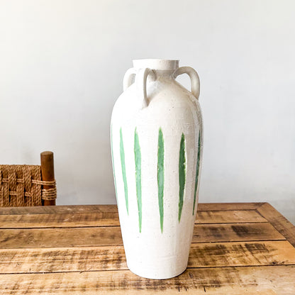 Jarrón Cerámica Blanca Rústica con 3 Asas Decorativas 40cm Jarrón Frank Home Chile