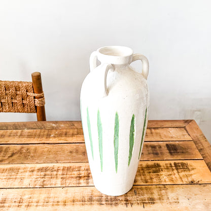 Jarrón Cerámica Blanca Rústica con 3 Asas Decorativas 40cm Jarrón Frank Home Chile