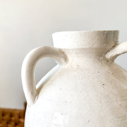 Jarrón Cerámica Blanca Rústica con 3 Asas Decorativas 40cm Jarrón Frank Home Chile