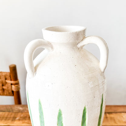 Jarrón Cerámica Blanca Rústica con 3 Asas Decorativas 40cm Jarrón Frank Home Chile