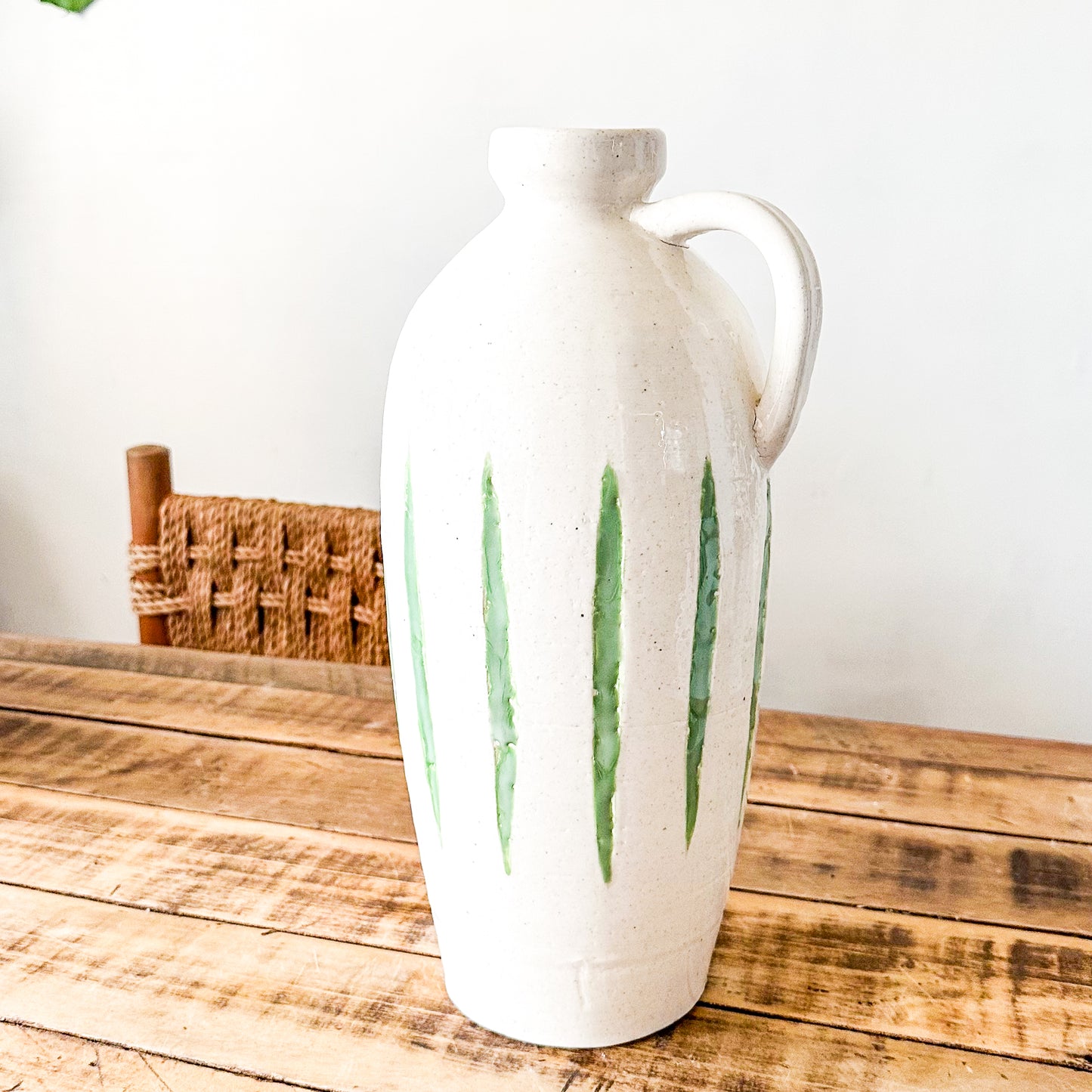 Jarrón Cerámica Blanca Rústica Esmaltada 37cm Jarrón Frank Home Chile