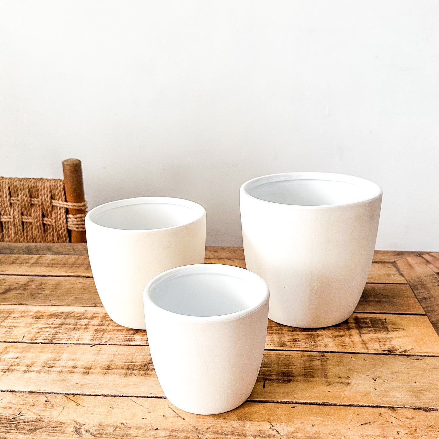 Set 3 Porta Maceteros Cerámica Blanco Antiguo Mate | Frank Home Porta Macetero Frank Home Chile