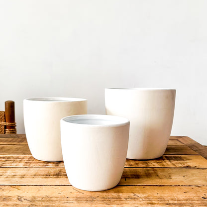 Set 3 Porta Maceteros Cerámica Blanco Antiguo Mate | Frank Home Porta Macetero Frank Home Chile