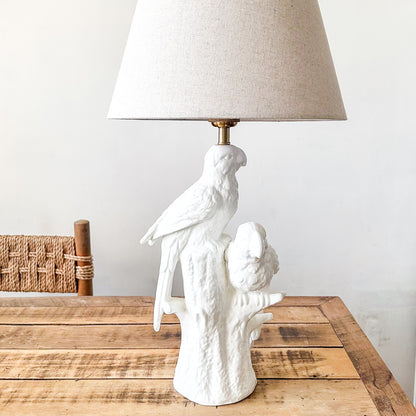 Lámpara Base Cerámica Esmaltada Pájaros Pantalla Beige Lampara de mesa y escritorio Frank Home Chile