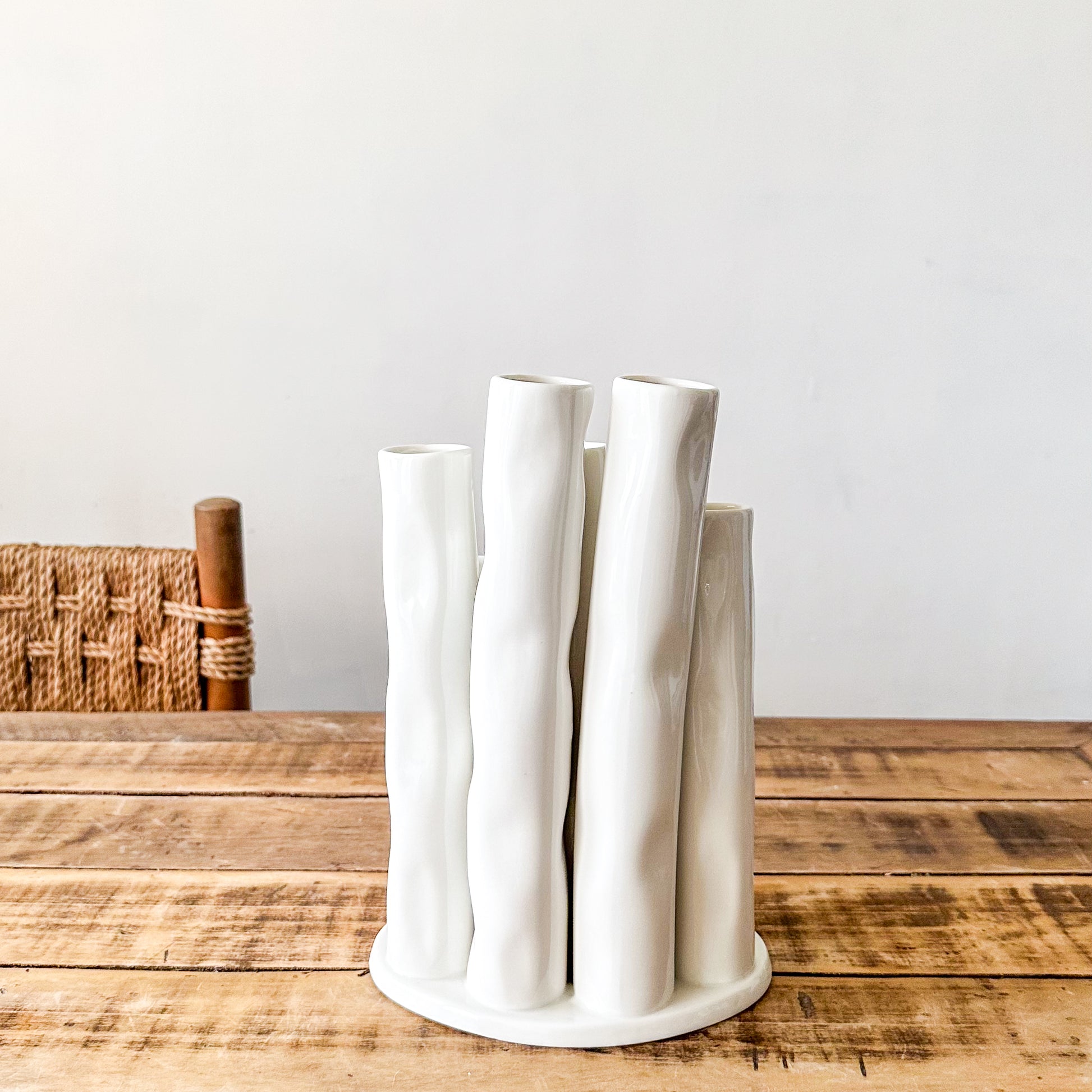 Florero Tubos Cerámica Esmaltada - Diseño Moderno Escultural Florero Frank Home Chile